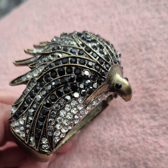 Crystal Pavé Peacock Cuff Bracelet - Black and Clear - Picture 1 of 10